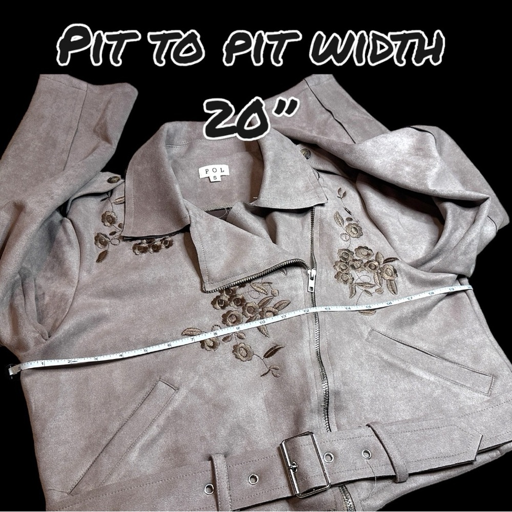 🎉HP🎉 NWOT POL Faux Suede Floral Embroidered Moto Jacket in Lilac. Size Small - Picture 5 of 16